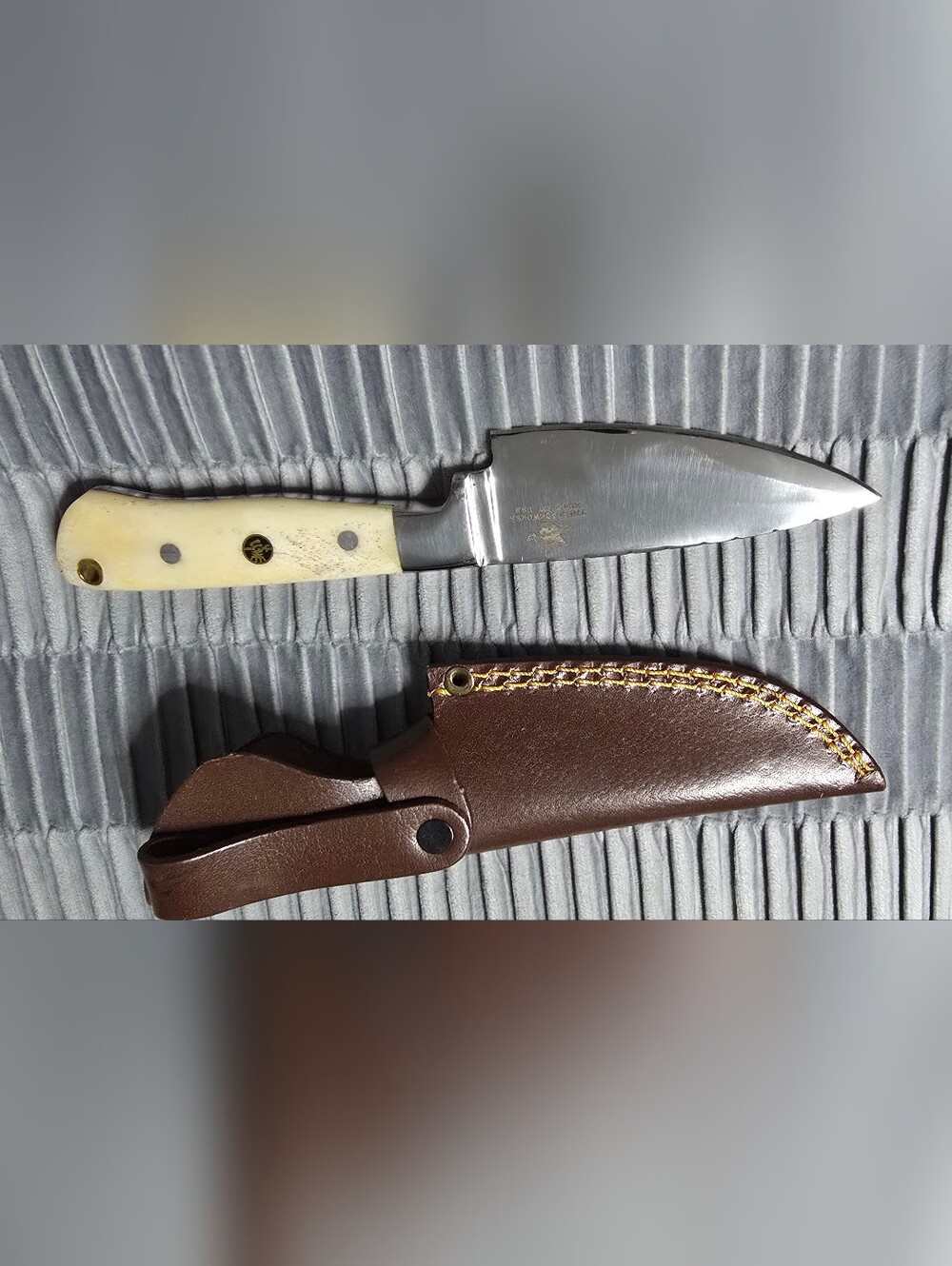 970 BladeWorks Fixed Blade Cow Bone Handle & Brown Leather Sheath 🇺🇸🔥